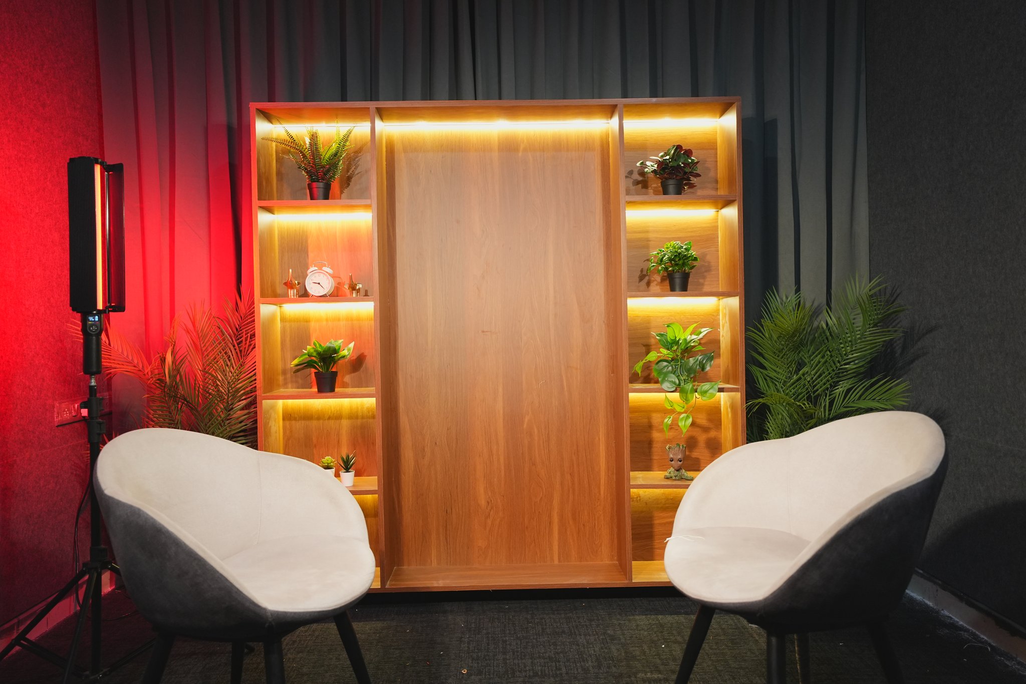Warm Amber Library Podcast Studio Set